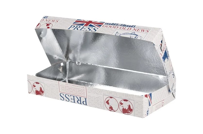 Fish & Chips papír doboz alumínium belsővel Nagy 31x15,5x5cm 115db/krt