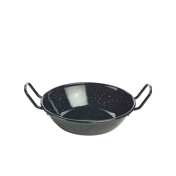 Zománcozott Paella tál füles fekete 18cm 12db/krt