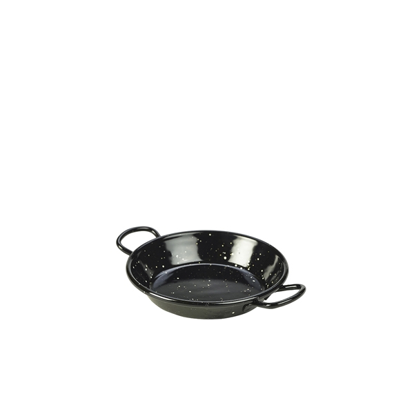 Fekete zománcozott paella tál füles 12cm 10db/cs