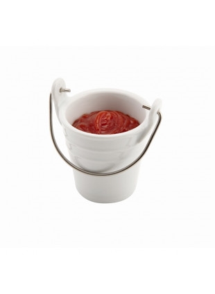 Tálaló vödör porcelán 6,5x6,5cm 1dl fehér fém fülle
