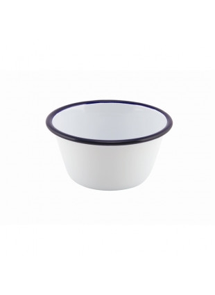 Zománcozott tálka kerek 12x6cm 5dl fehér kék peremmel 12db/krt