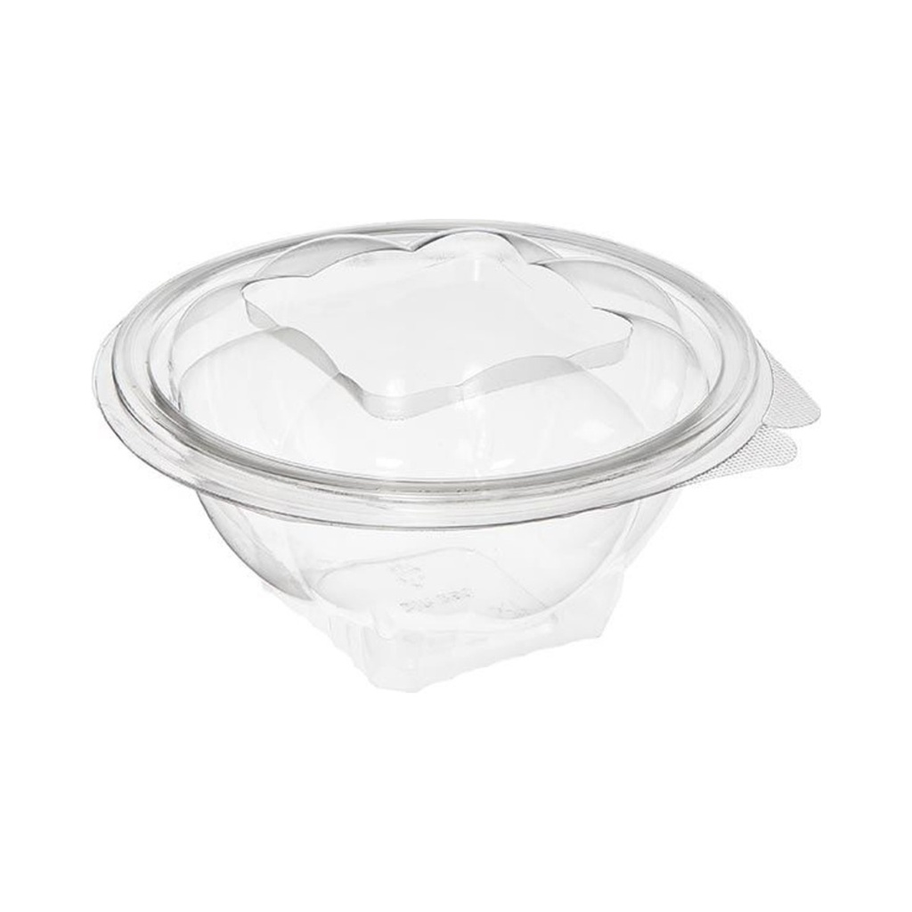 [L-340] Műanyag összecsukható garanciazáras kerek salátás doboz 1000ml (PET) 50db/cs 200db/krt