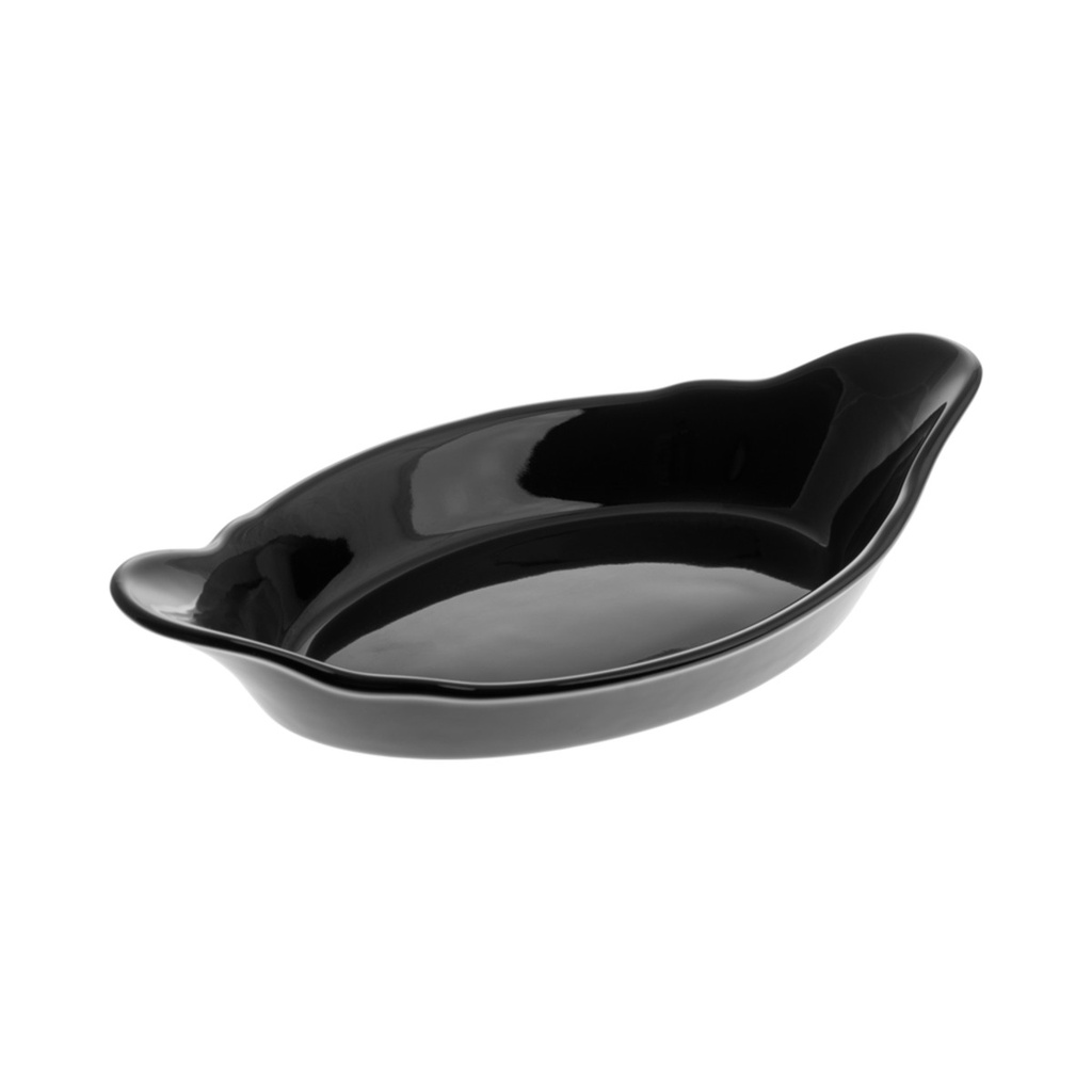 Porcelán tálaló ovál füles 22cm fekete