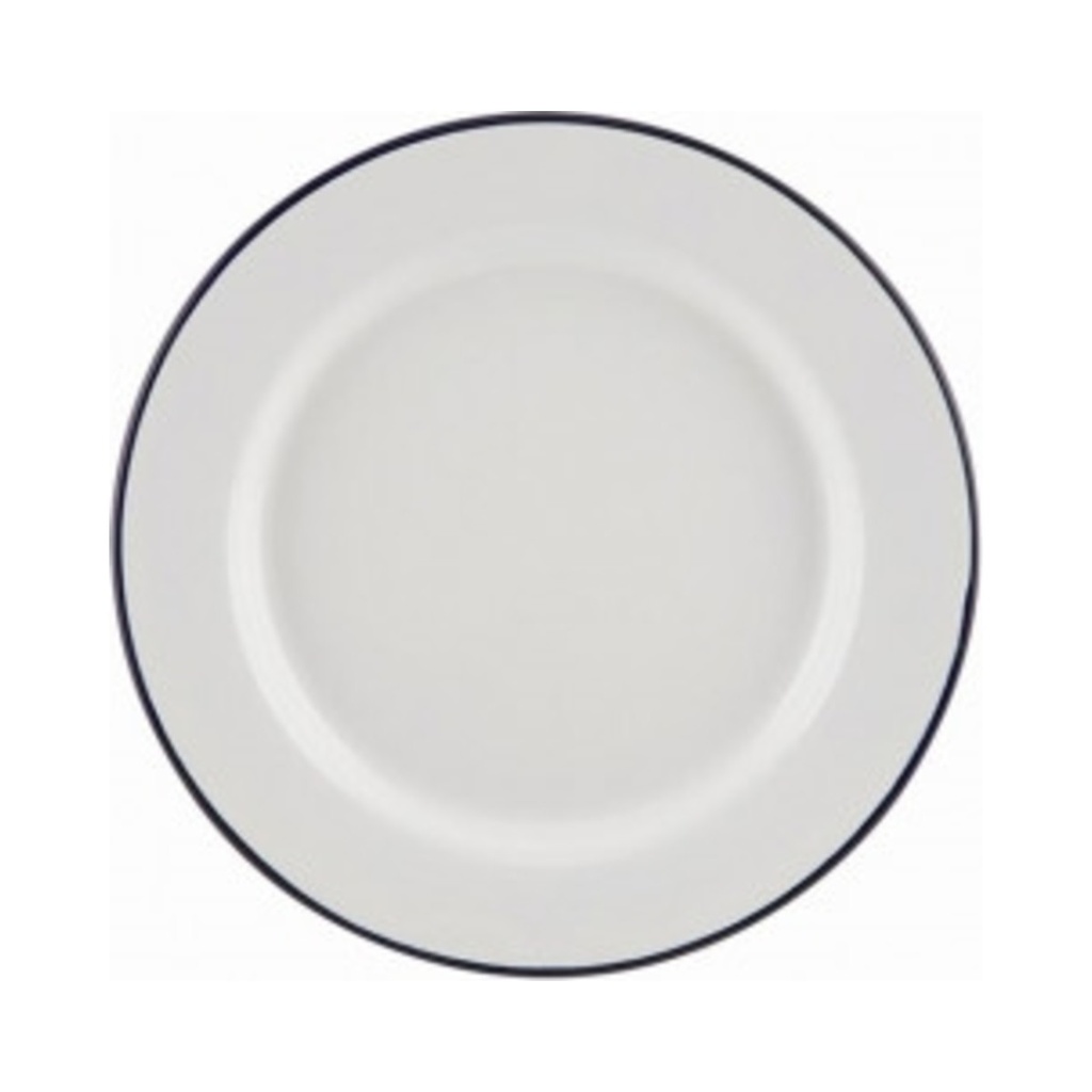 [45020] Zománcozott lapos tányér 20cm fehér kék peremmel