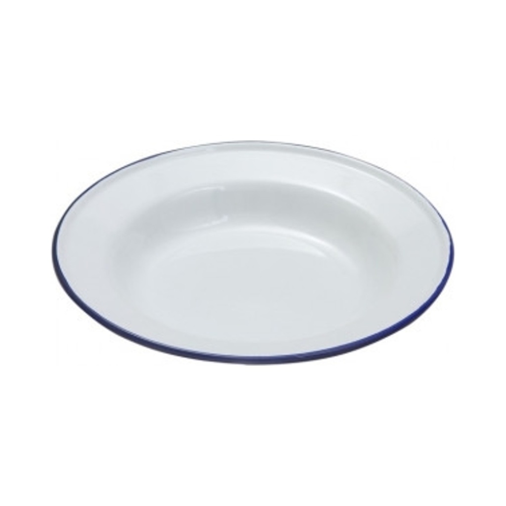 [46024] Zománcozott mély tányér 24 cm fehér kék peremmel 6db/cs