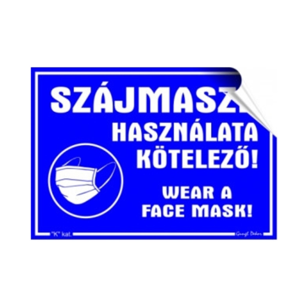Öntapadós matrica 11,5x16,5cm Szájmaszk használata kötelező! kétnyelvű