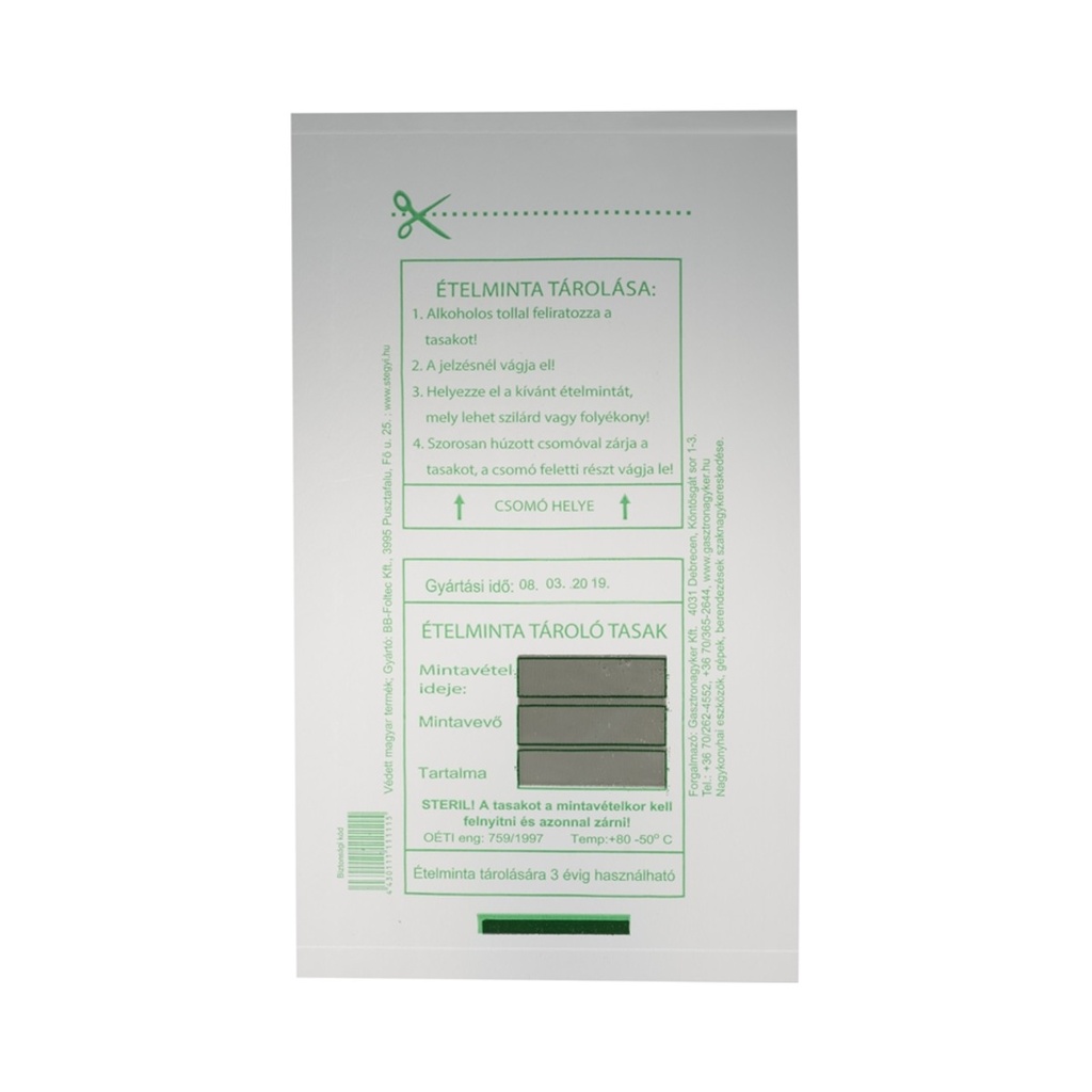 Ételmintás tasak 35x25cm 100db/cs 1000db/krt 4000db/zsák (HC)