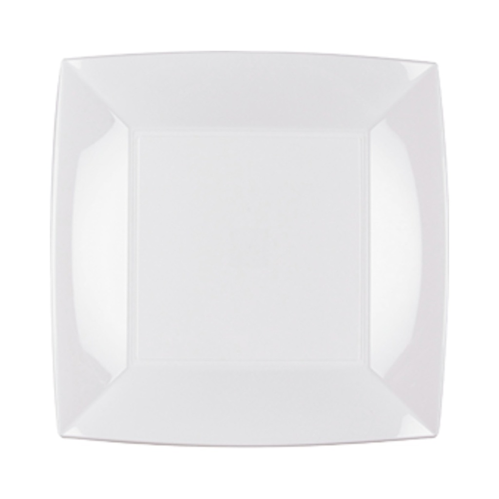 Műanyag lapos tányér szögletes 23cm fehér PP 15db/cs 300db/krt