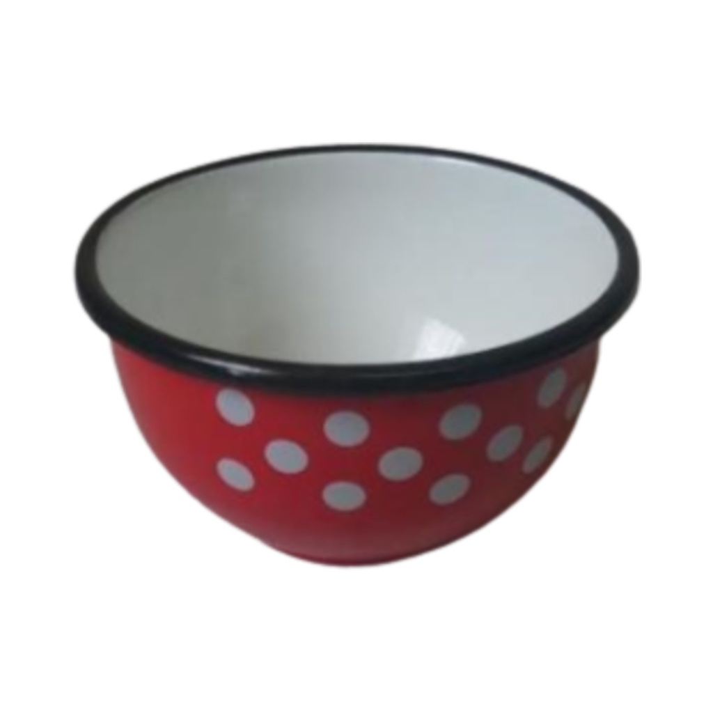 [669/14] Zománcozott műzlis tál pöttyös 14cm 12db/krt