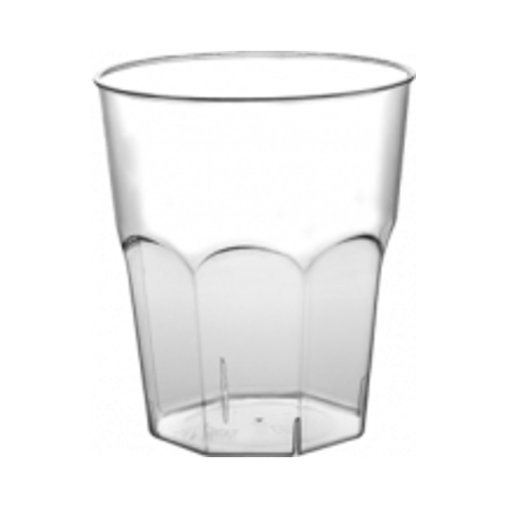 PS Műanyag víztiszta whiskys pohár 250 ml-nél jelölve 20db/cs 420db/krt