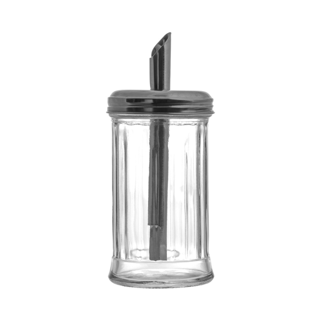 [1491003] Cukoradagoló nagy 3dl (17cm magas, 7cm átm.) üveg/rozsdamentes