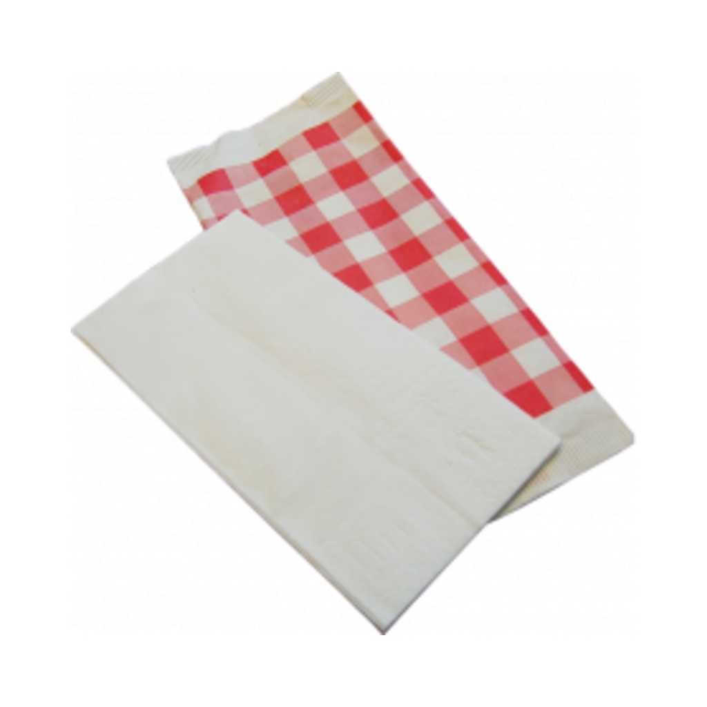 Evőeszköztartó szalvétával 38x38 laminált piros kockás 'Snack Red' 40db/cs 25cs/krt
