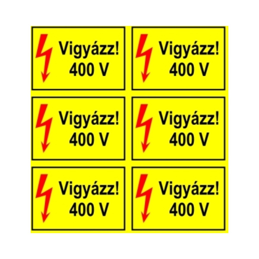Öntapadós matrica 10x10cm Vigyázz 400V (2db)