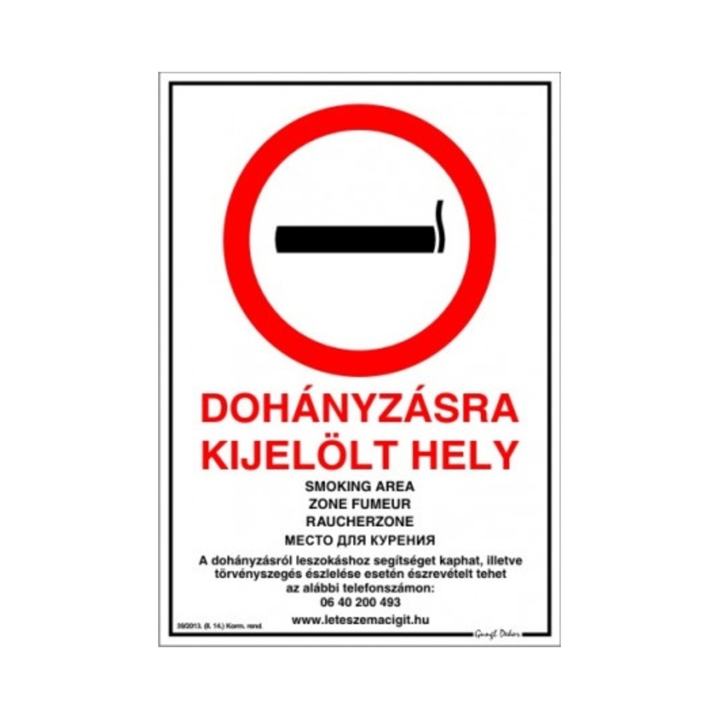 [DM2] Öntapadós matrica 21x30cm A4 Többnyelvű tilos a dohányzás