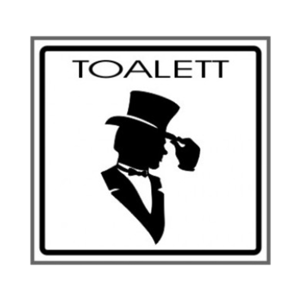 Öntapadós matrica kicsi 8 x 8 cm WC kalapos grafikás férfi
