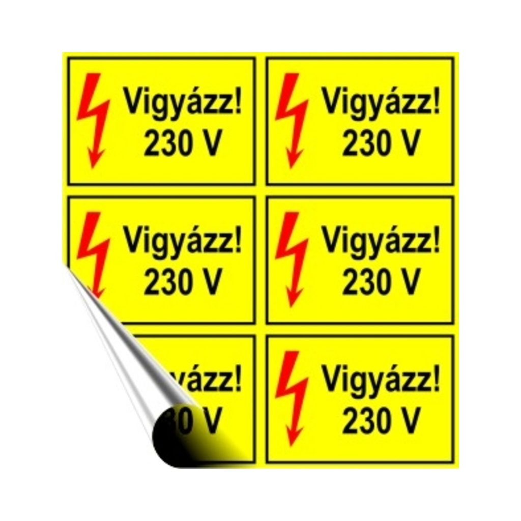 Öntapadós matrica kicsi 8 x 8 cm Vigyázz! 400V 6db-os