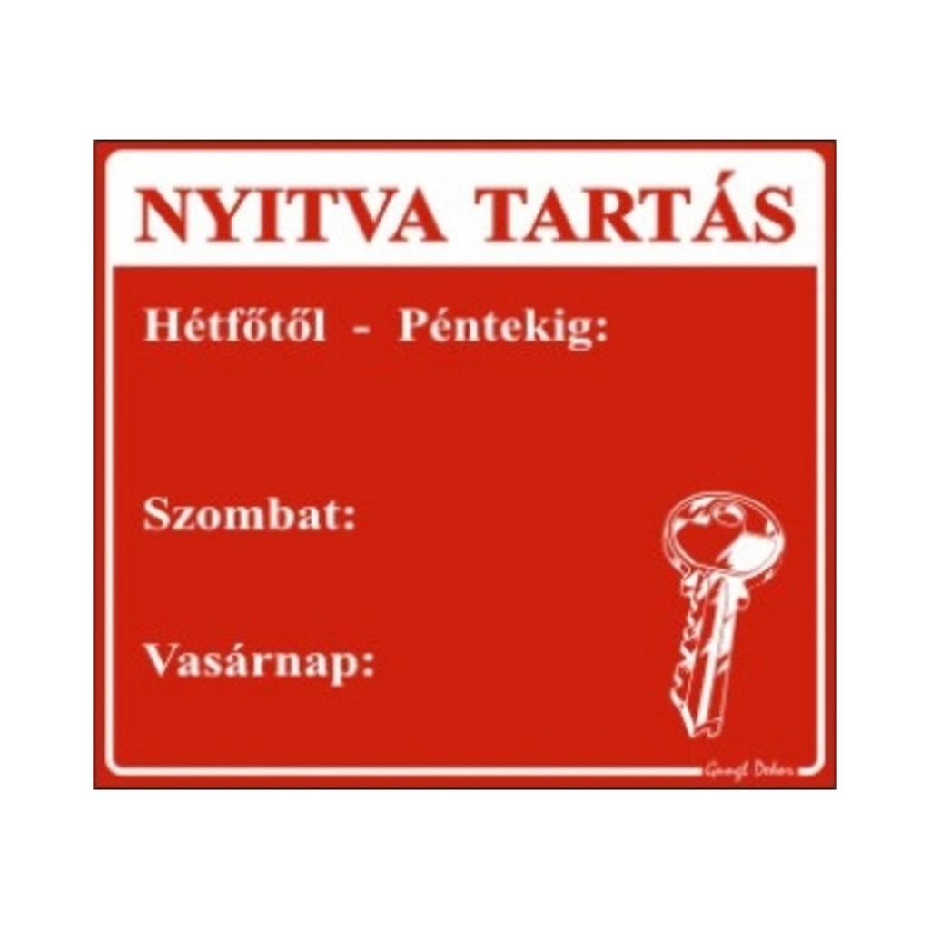 Dekortábla Nyitva tartás számokkal 5+2 napos