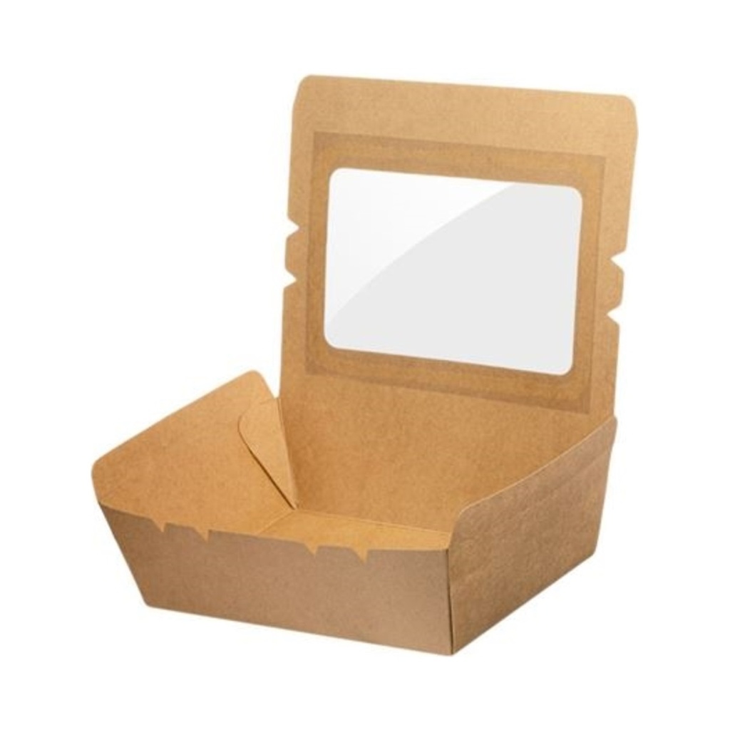 [QW700] Összecsukható kraft ablakos papírdoboz 700ml 150x100x45mm 50db/cs 200db/krt