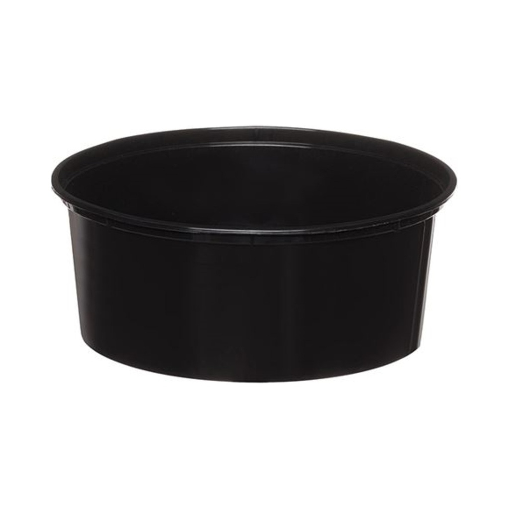 Műanyag kerek fekete alj + tető 750ml 14x6cm PP 50db/cs. 300db/krt