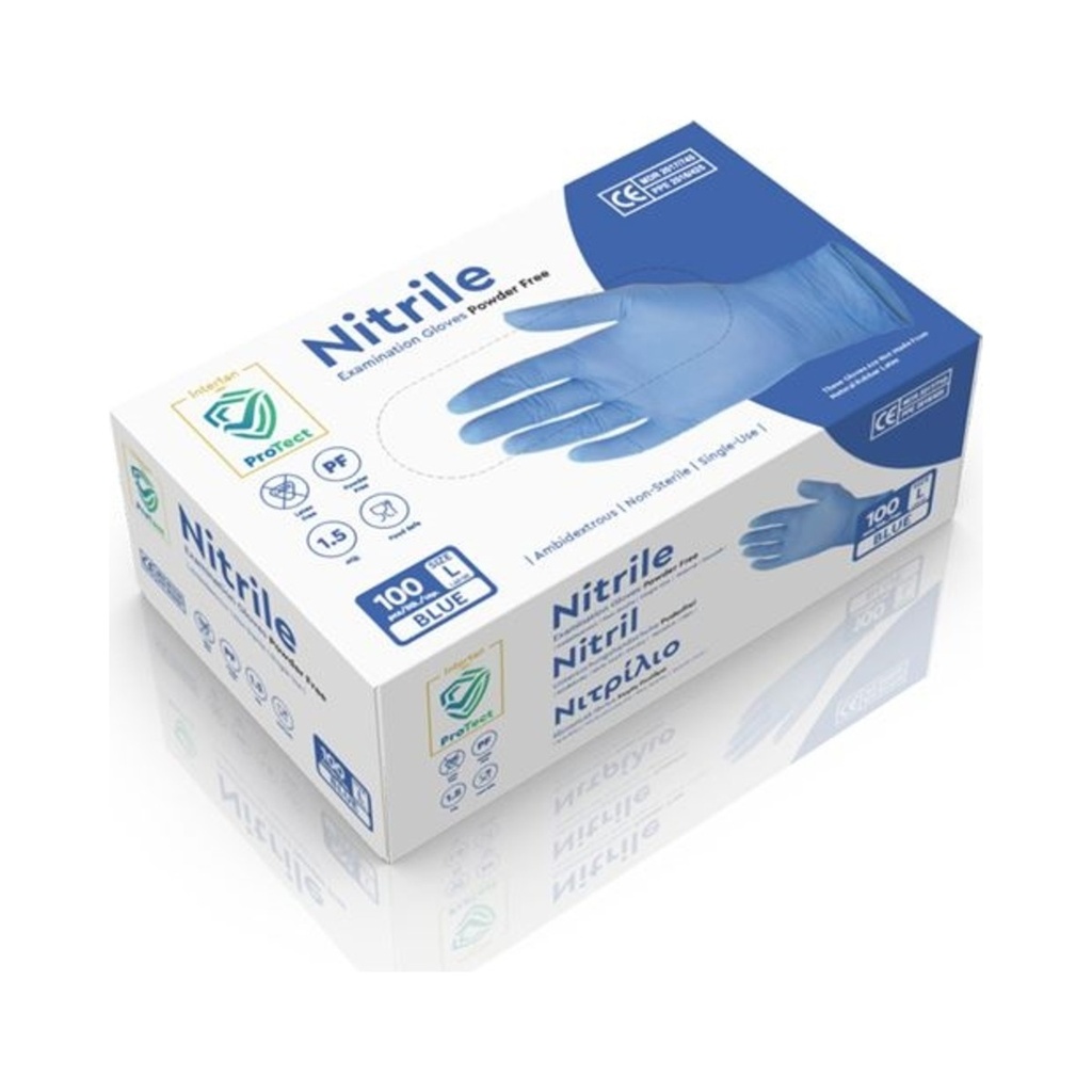 Nitril kesztyű, púdermentes Kék MDR / PPE III – L 100db/dob 10dob/krt