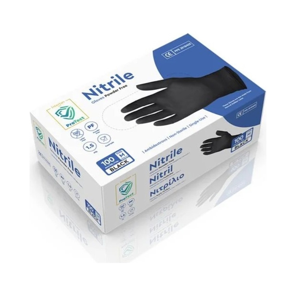 Nitril kesztyű, púdermentes Fekete MDR / PPE III – M 100db/dob 10dob/krt