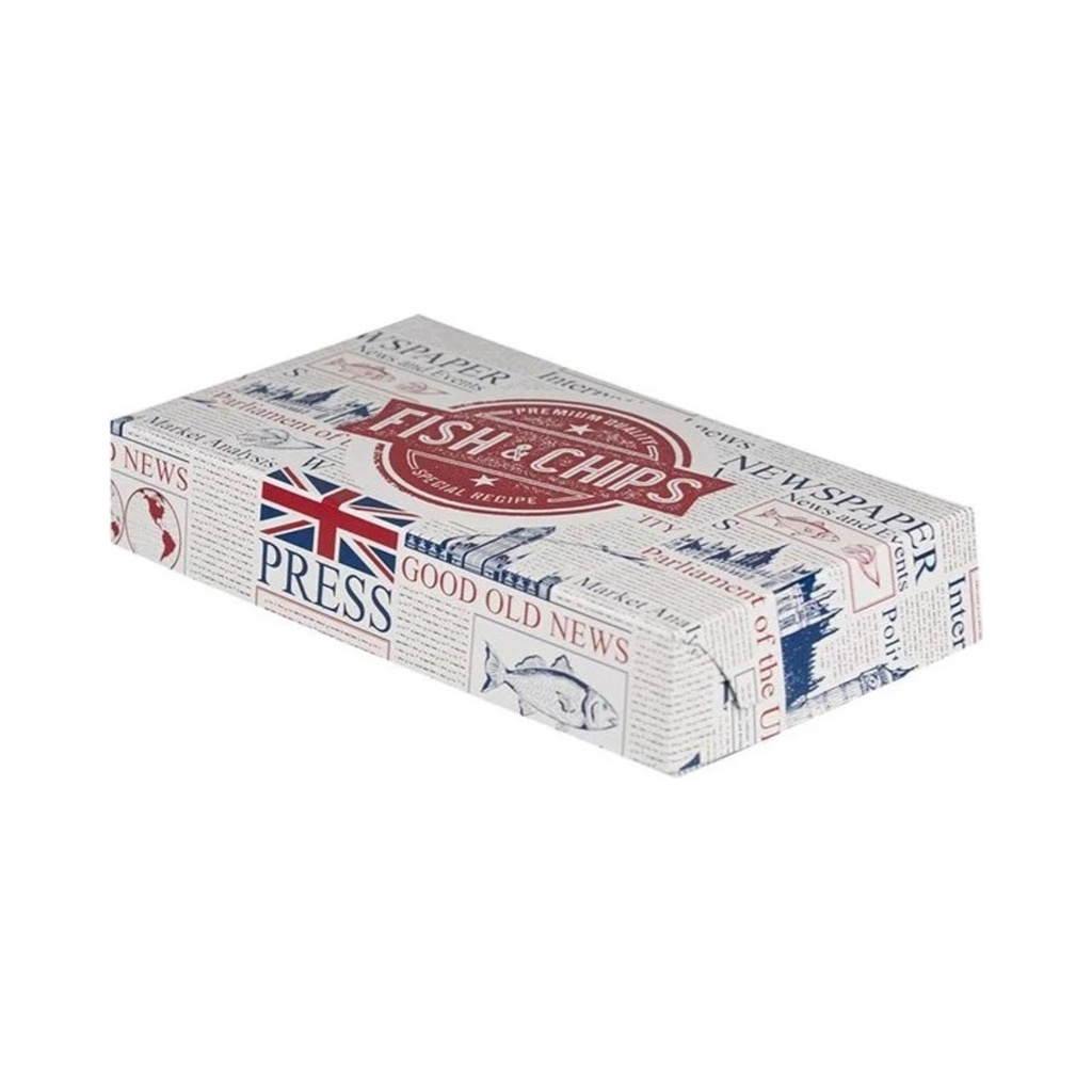 [QMFNCB] Fish & Chips papír doboz alumínium belsővel Közepes 27,5x15,5x5cm 125db/krt