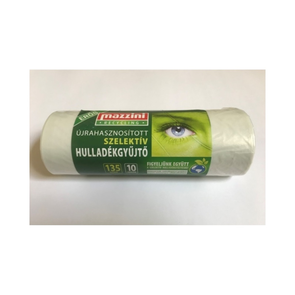 Szemeteszsák, SZELEKTÍV 135l, ERŐS, 70x110cm, 25MIK (10db/roll, 25roll/karton ) 100% újrahasznosított, roll ár